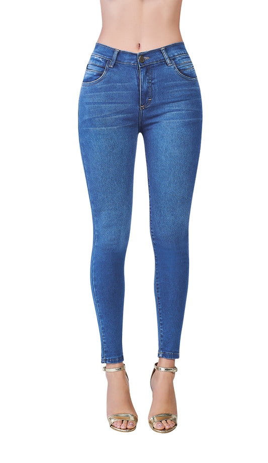 Jeans Azul Mujer de Mezclilla Suavizada, Tiro Alto y Stretch - Estilo Vaquero Cómodo.