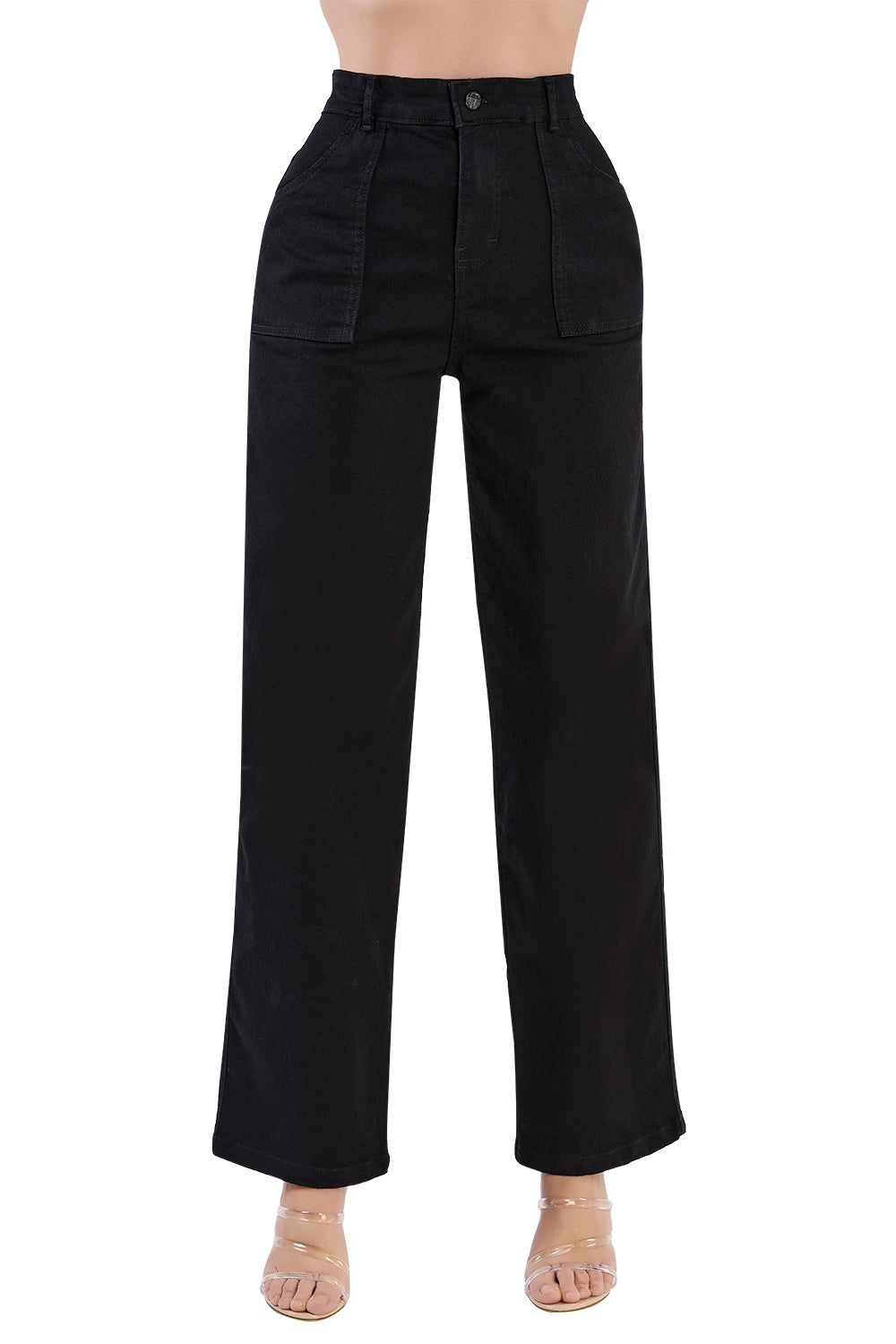Jeans Negro de Mezclilla para Mujer, Corte Recto con Stretch y Bolsas Amplias - Estilo Vaquero Cómodo.
