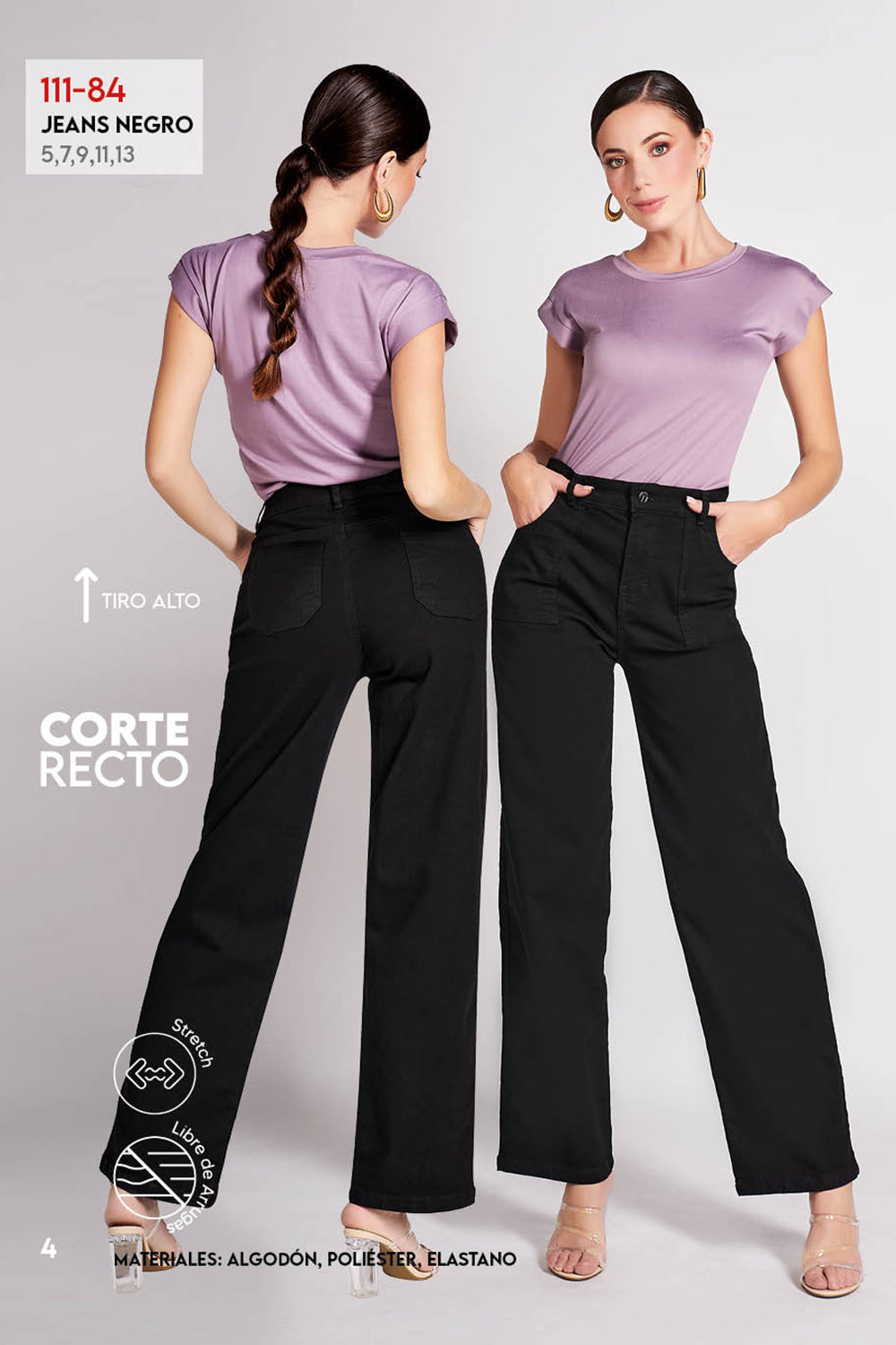 Jeans Negro de Mezclilla para Mujer, Corte Recto con Stretch y Bolsas Amplias - Estilo Vaquero Cómodo.