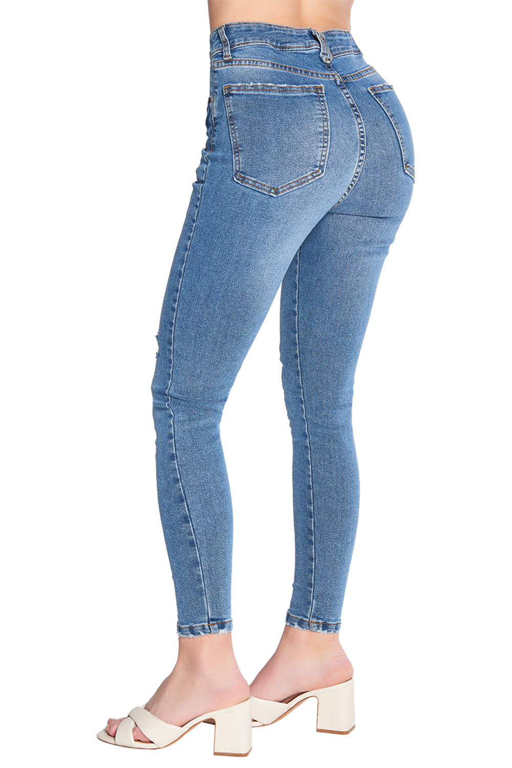 Jeans Tiro Vaquero con Rupturas