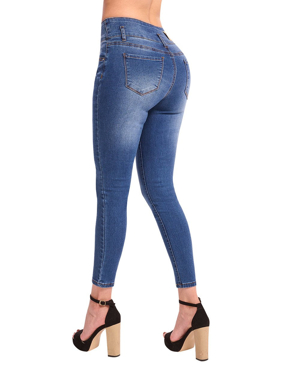 Jeans Skinny con Accesorio: Stretch, Azul, Push Up