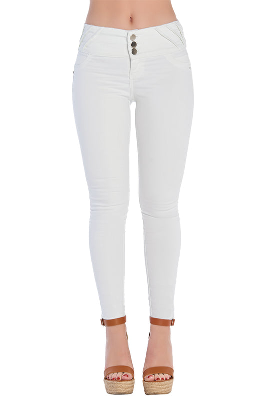Jeans Blanco de Mezclilla para Mujer, Corte Colombiano con Stretch y Efecto Push-Up - Estilo Vaquero Cómodo.
