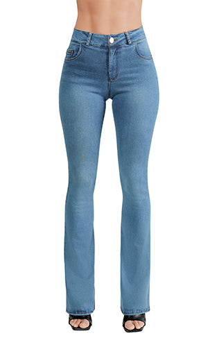 Jeans Azul Mujer, Mezclilla Acampanado Stone Claro con Stretch - Estilo Vaquero.
