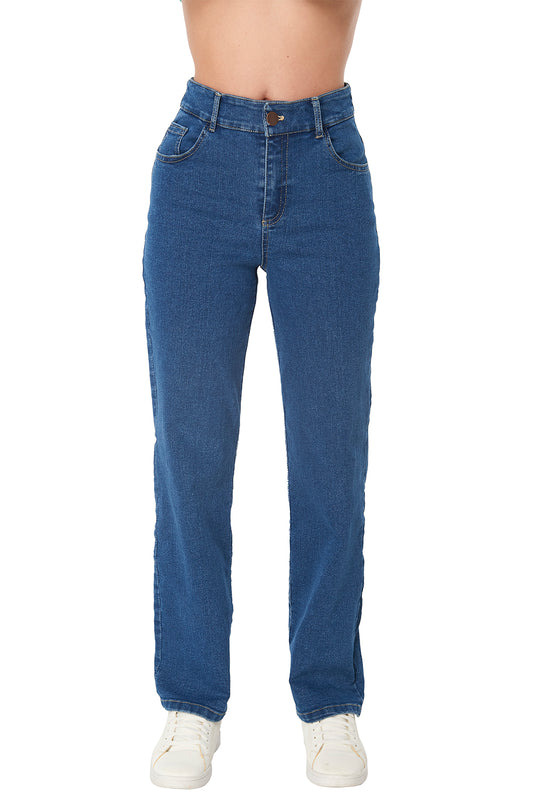 Jeans Azul Mezclilla Rectos: Tiro Alto, Stretch y Cómodos