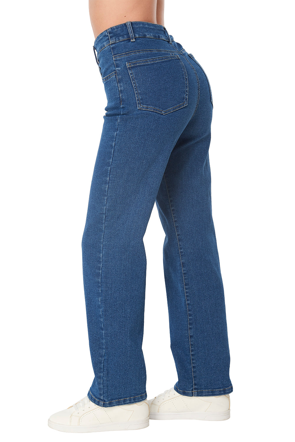 Jeans Azul Mezclilla Rectos: Tiro Alto, Stretch y Cómodos