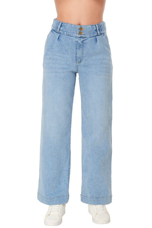 Jeans Mujer Azul Mezclilla Wide Leg - Estilo Vaquero Versátil.