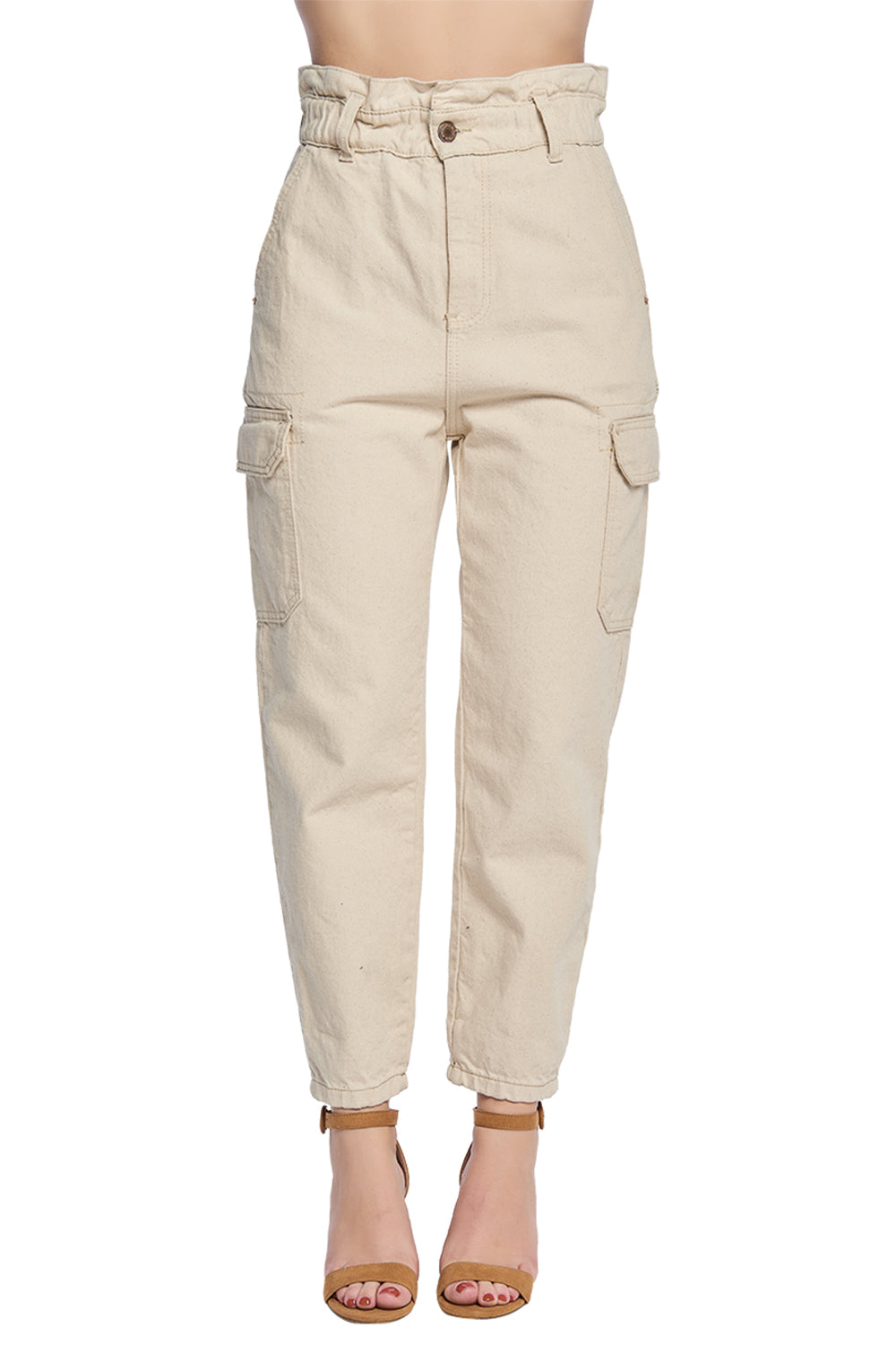 Jeans Beige Corte Mom Fit