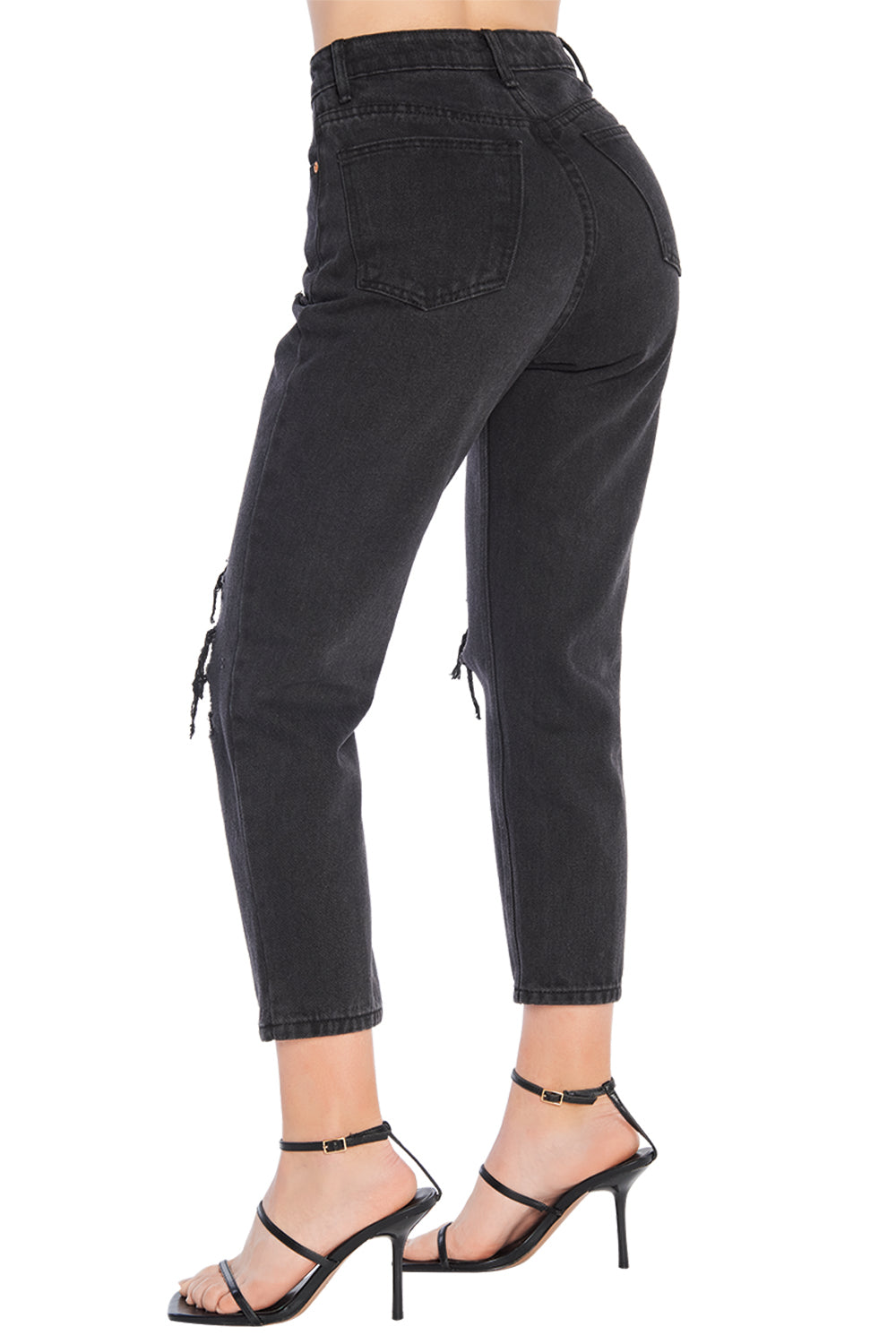 Jeans Negro Mom Fit con Rupturas