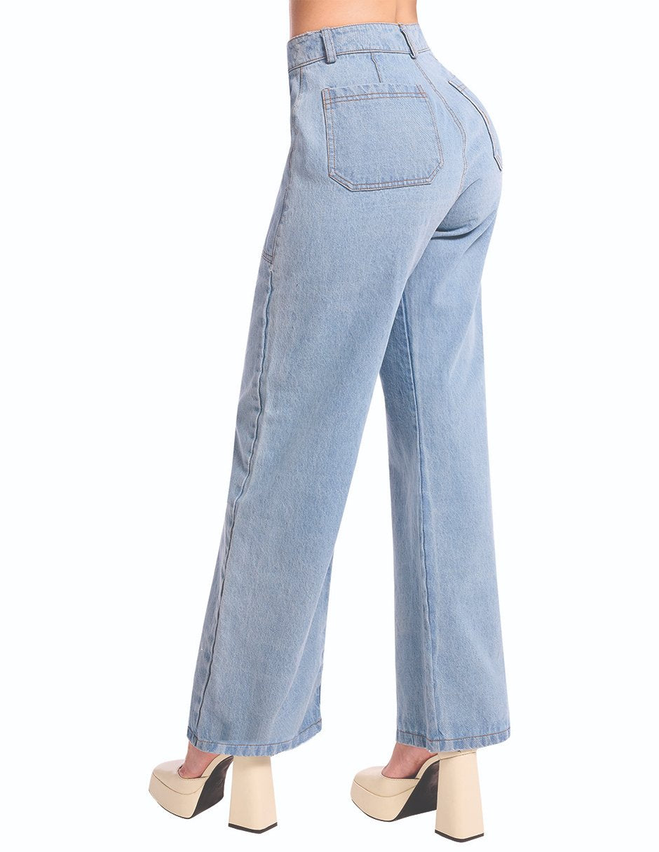 Jeans Wide Leg Azul: Mezclilla Gruesa, Bolsa Amplia
