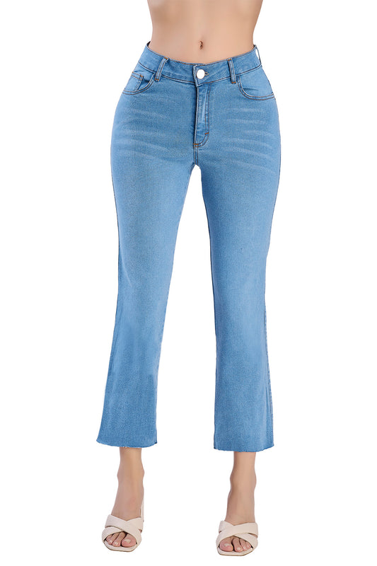Jeans Azul Tiro Alto: Stretch y Corte Campana