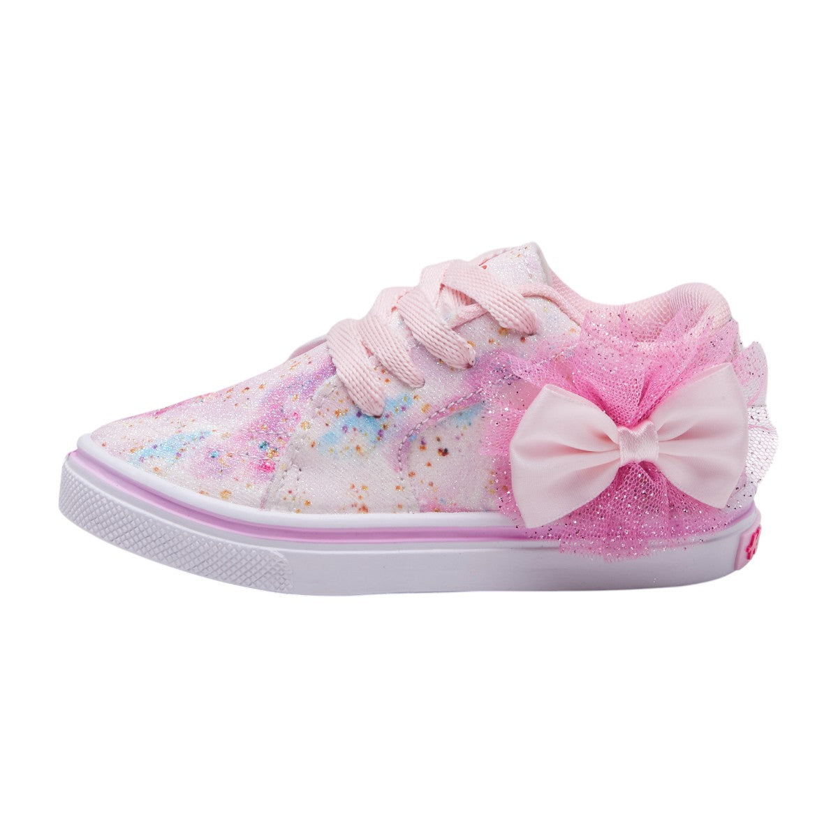 Tenis para niña rosa con puntos de colores brillantes, moño decorativo, agujetas funcionales dv2925