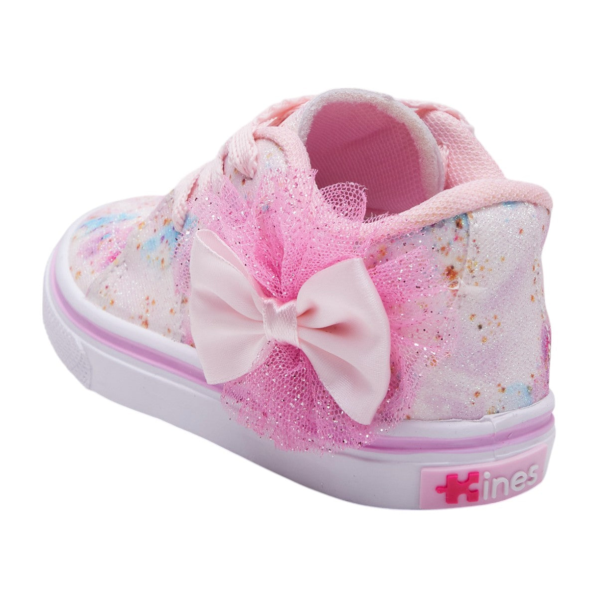 Tenis para niña rosa con puntos de colores brillantes, moño decorativo, agujetas funcionales dv2925