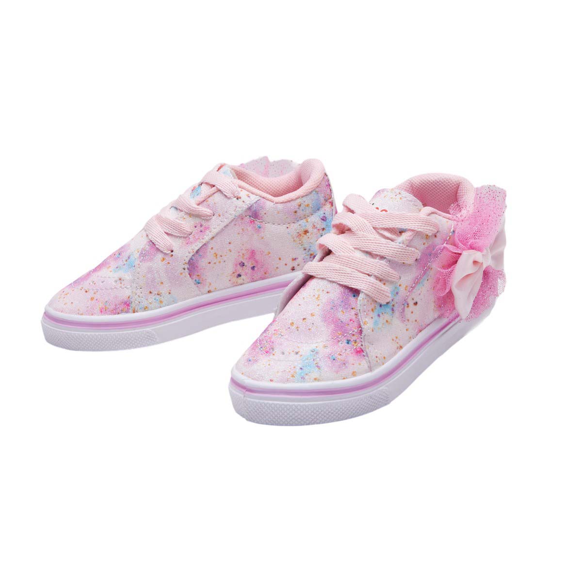 Tenis para niña rosa con puntos de colores brillantes, moño decorativo, agujetas funcionales dv2925