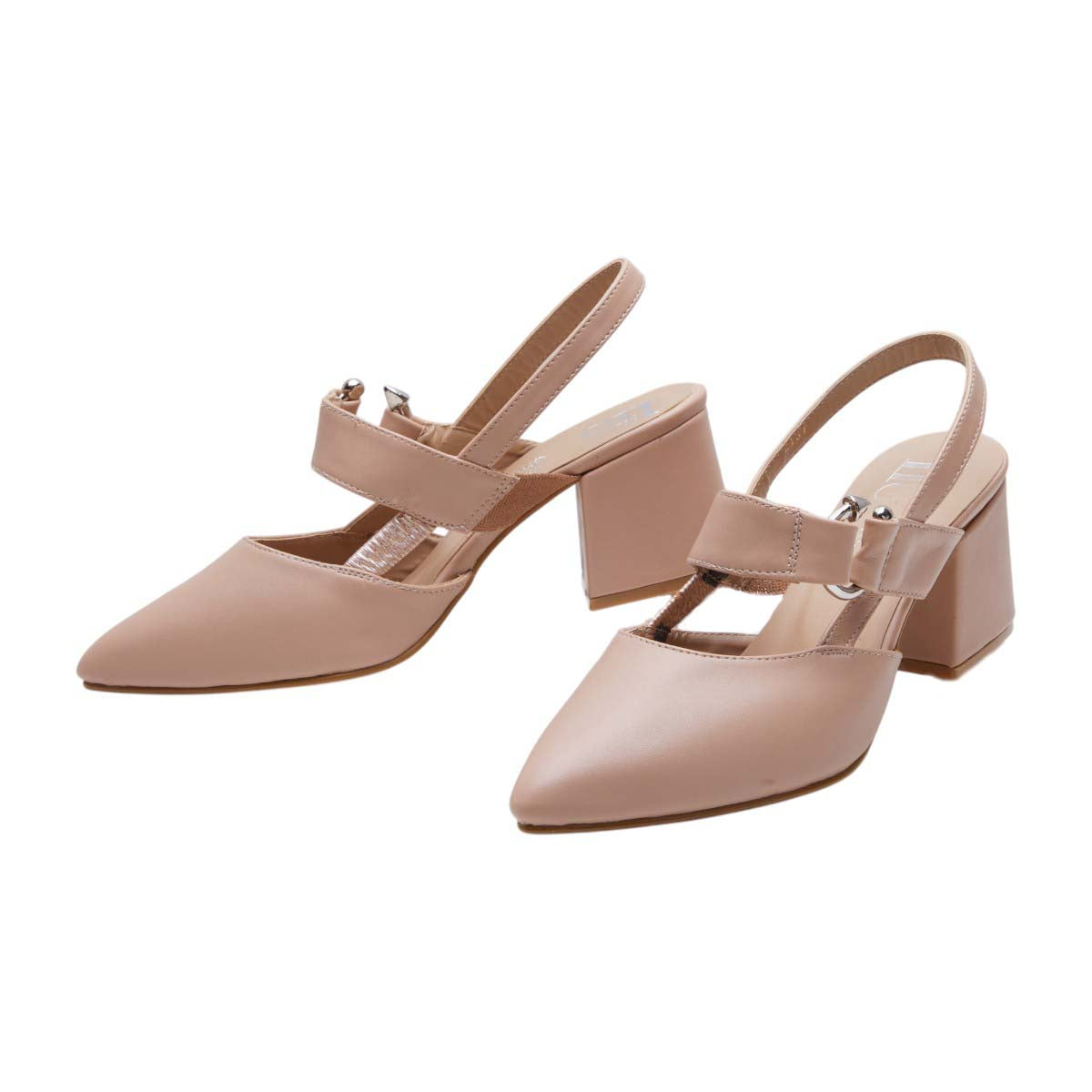 Zapatillas de tacón grueso para mujer, elegantes, formales y clásicas, con punta cerrada color nude dv2925