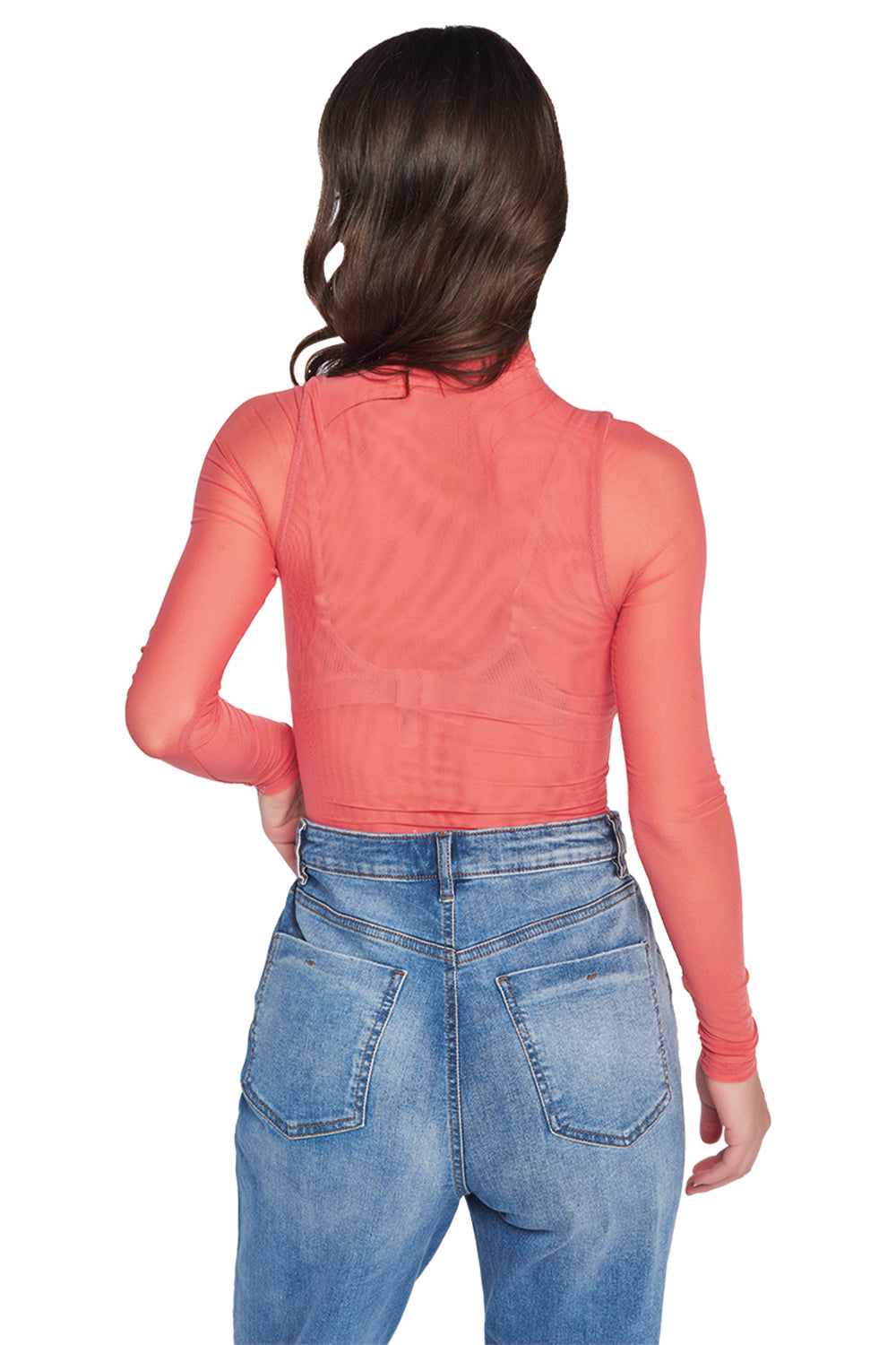 Body Salmón Manga Larga: Tela Stretch