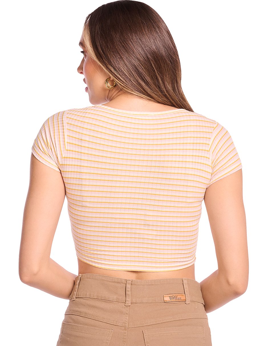 Blusa Crop Blanca Y Amarillo