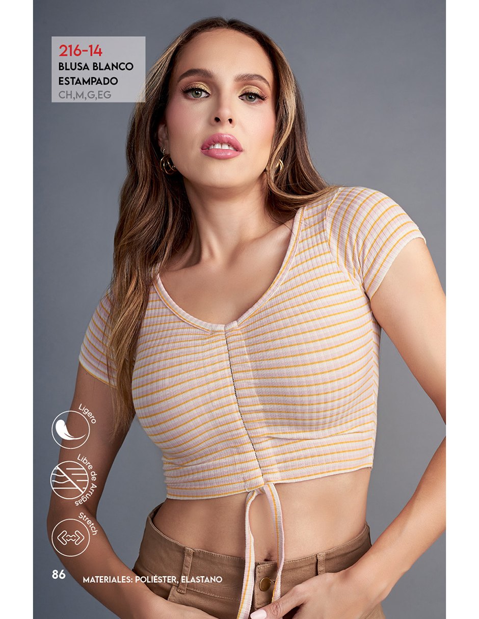 Blusa Crop Blanca Y Amarillo