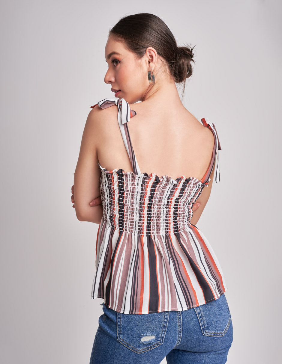 Blusa Strapless: Rayas y Resorte para Estilo Casual