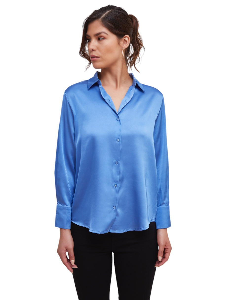 Camisa Azul Satinada Formal