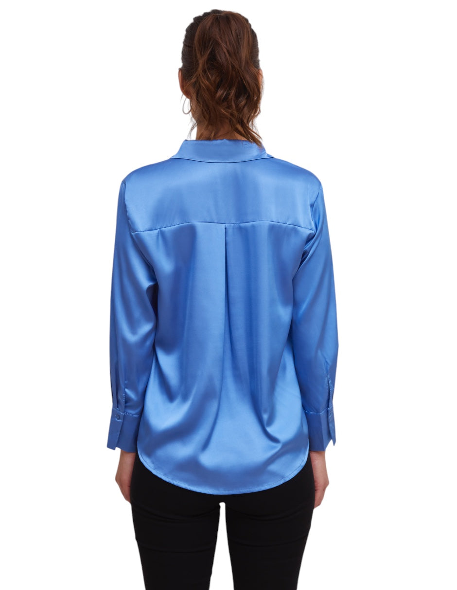 Camisa Azul Satinada Formal