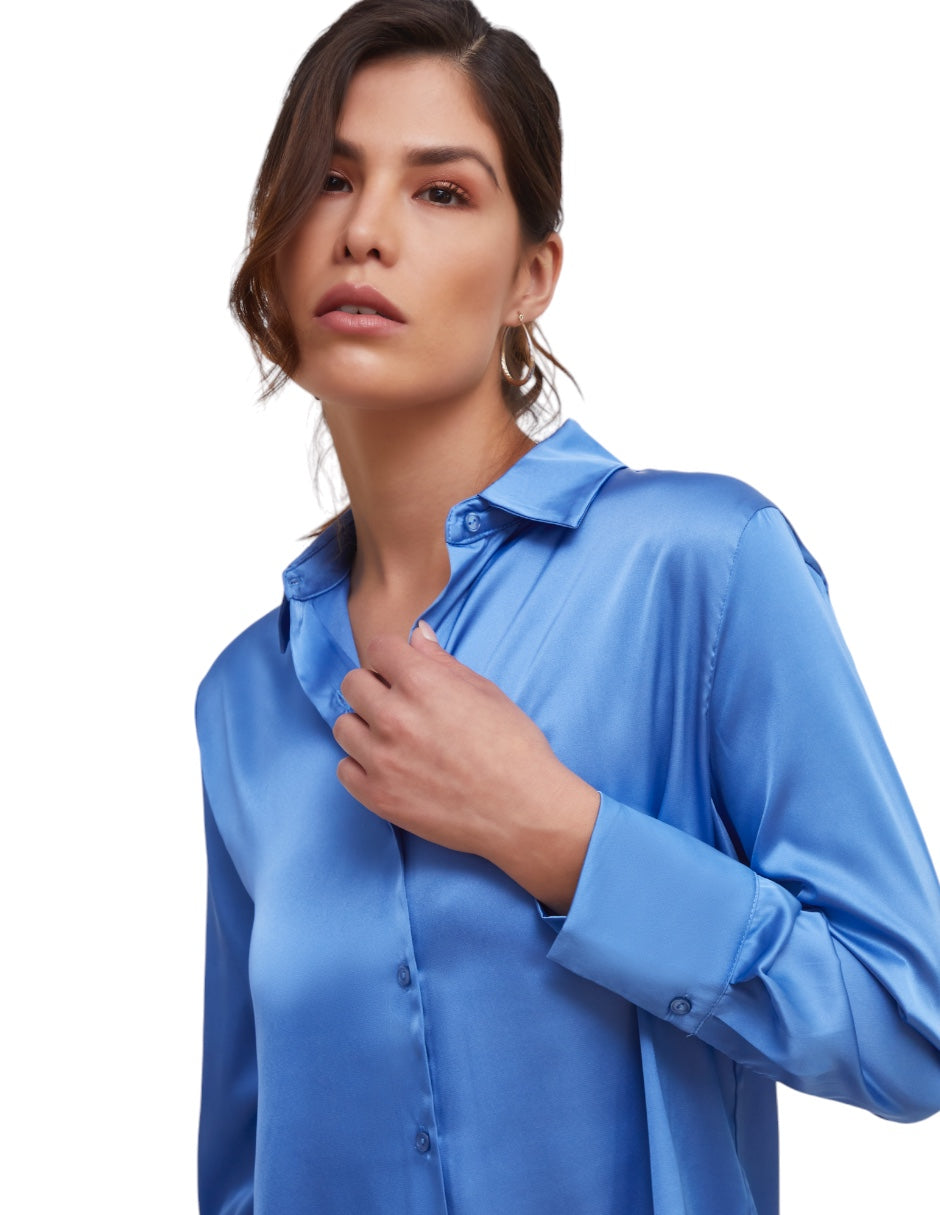 Camisa Azul Satinada Formal