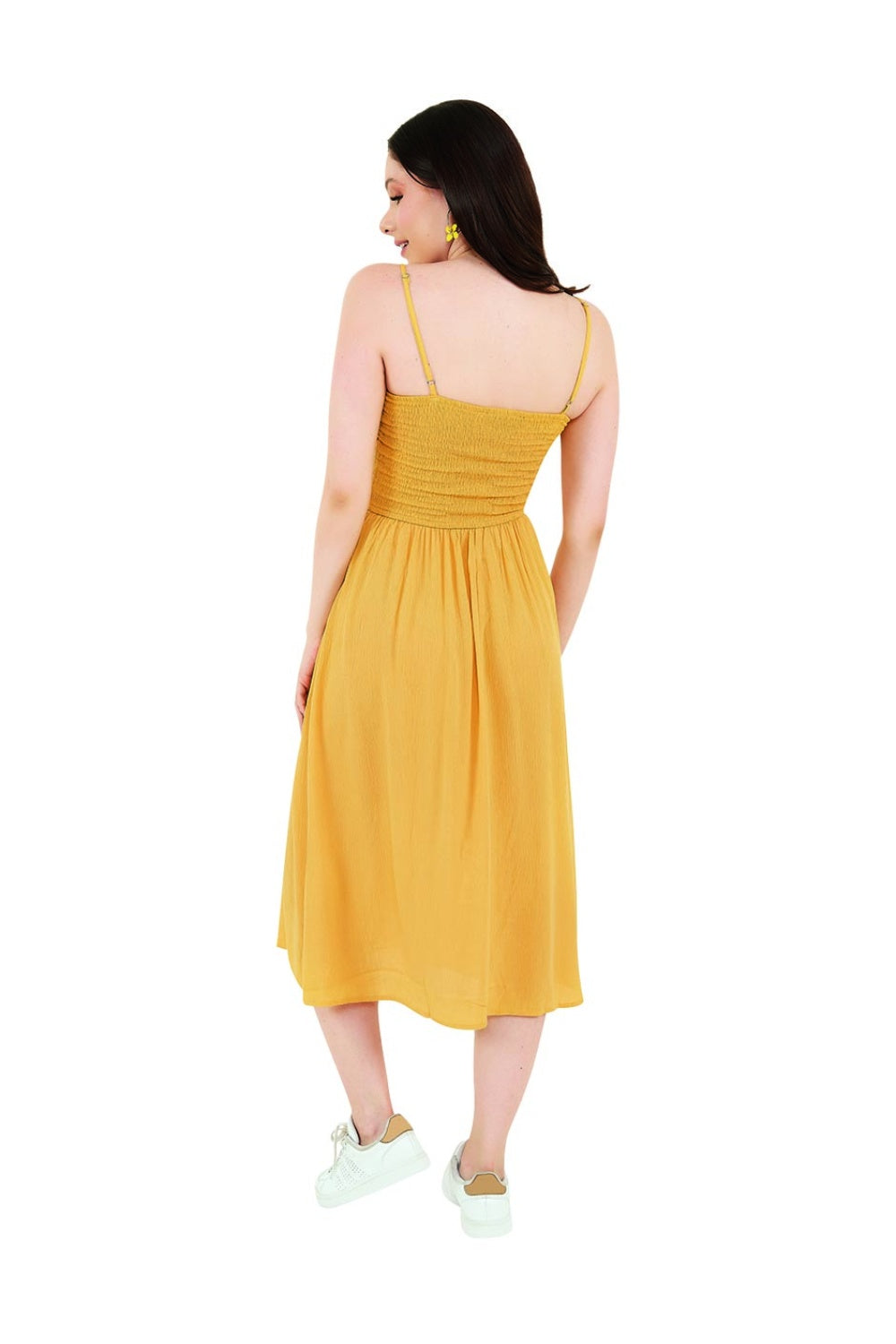 Vestido Midi Casual Mostaza Con Smock