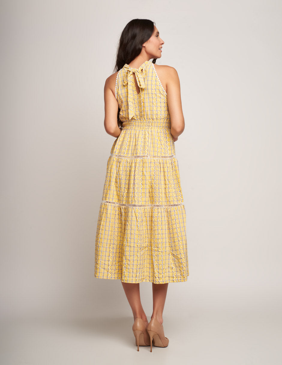 Vestido Largo Amarillo con Gipur