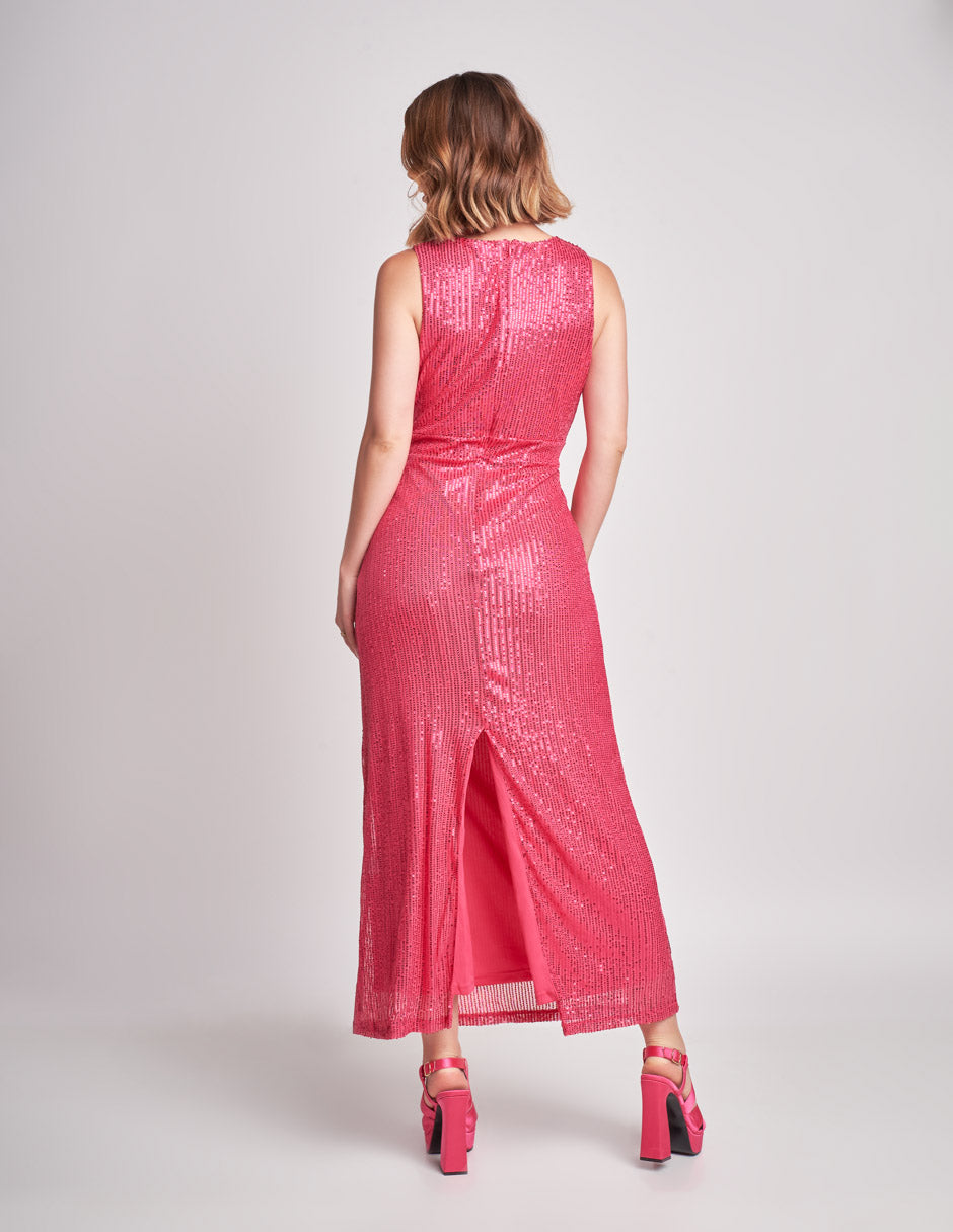 Vestido Largo Rosa de Fiesta: Sin Mangas y con Forro