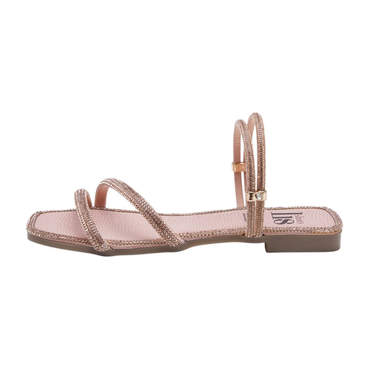 Sandalia plana mujer con brillantes en tiras decorativas color nude/ dorado dv2925