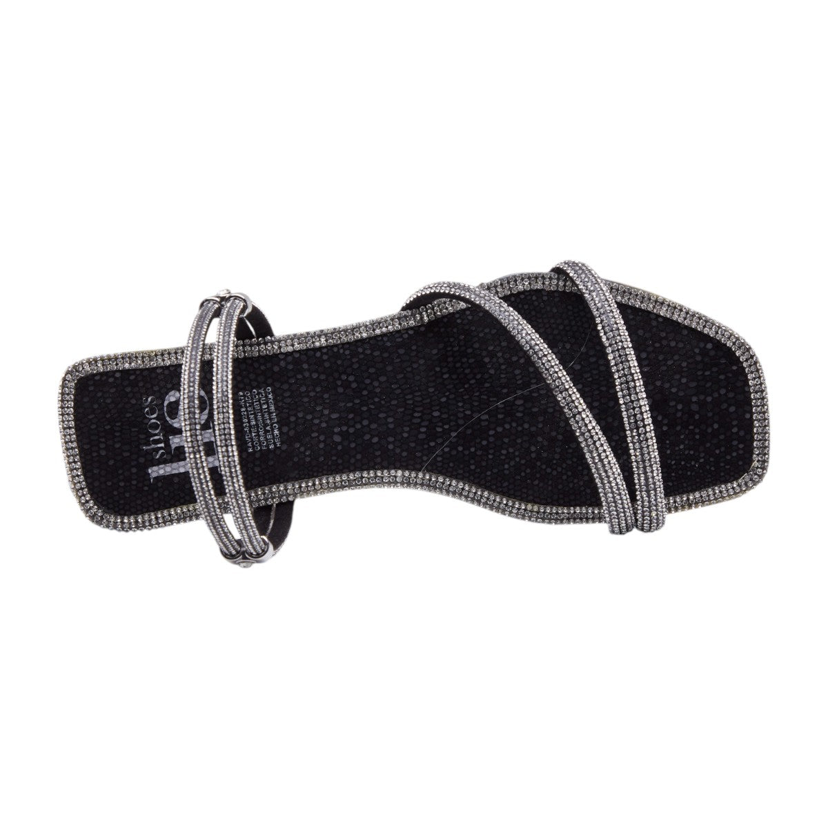 Sandalia plana mujer con brillantes en tiras decorativas color negro/ plateado dv2925
