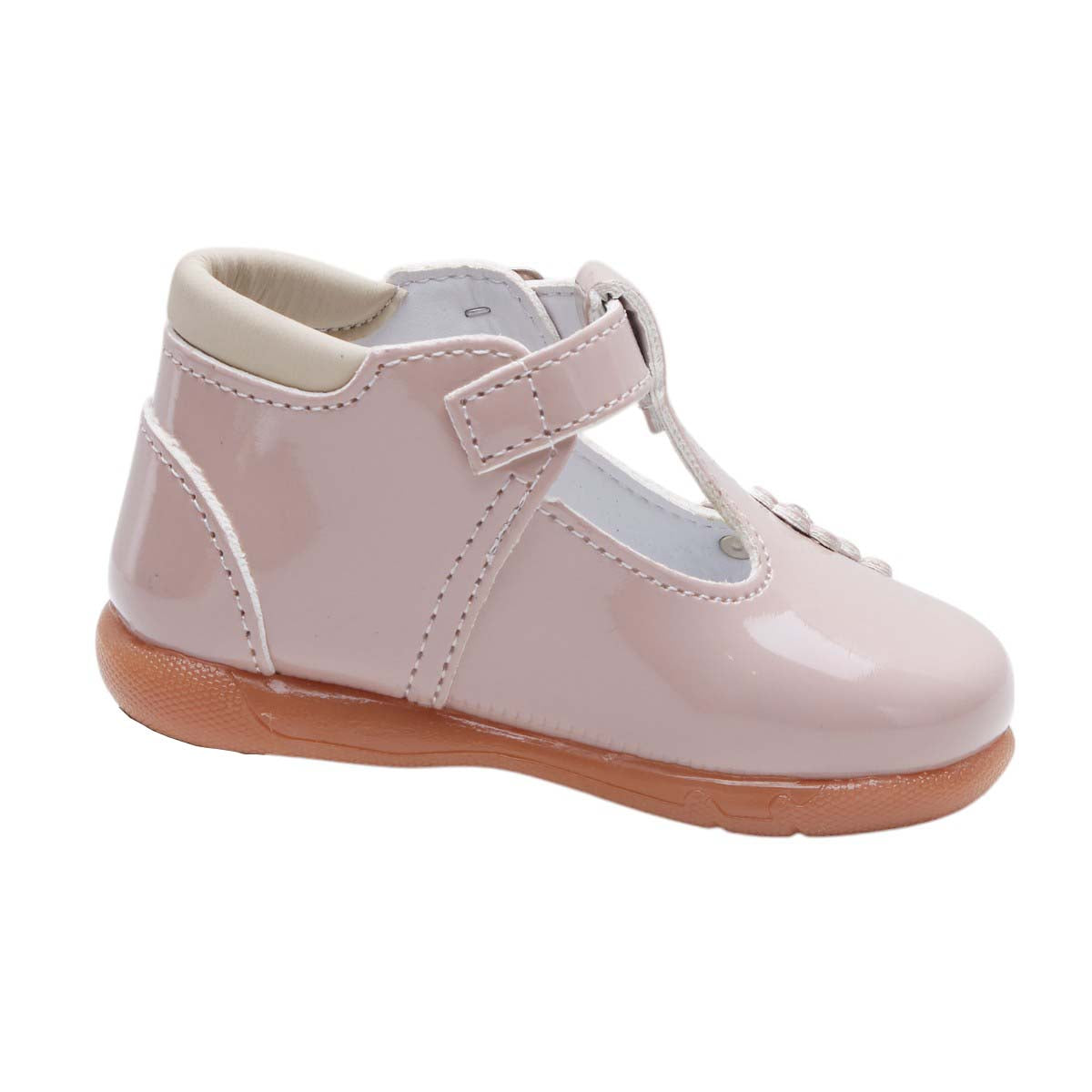 Zapatos para niña de charol con brillo, punta redonda, correa ajustable con hebilla y flores decorativas dv2925