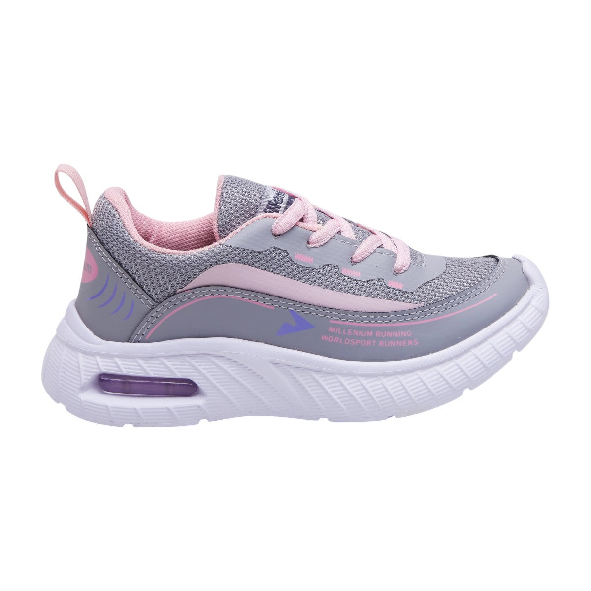 Tenis Deportivos para Niña en Textil Gris con Detalles Rosa dv2925
