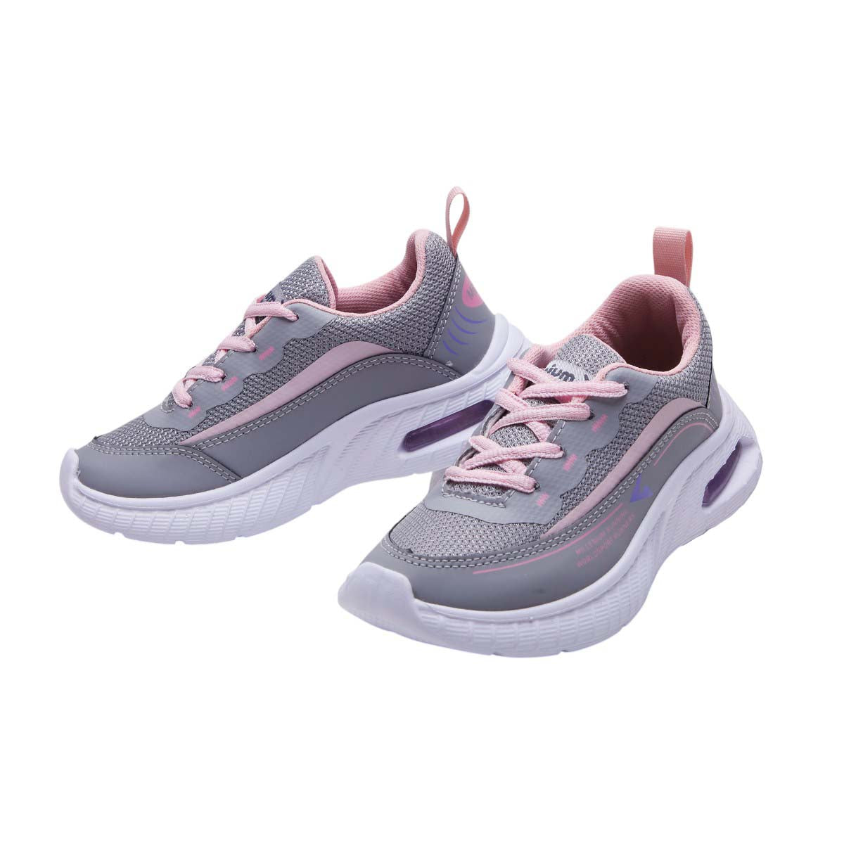 Tenis Deportivos para Niña en Textil Gris con Detalles Rosa dv2925