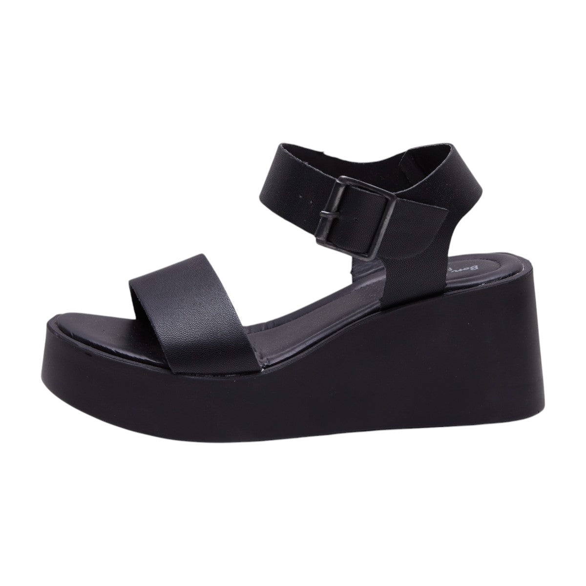 Sandalias plataforma para dama, altura de 10 cm, material sintético tipo piel, diseño clásico color negro dv2925