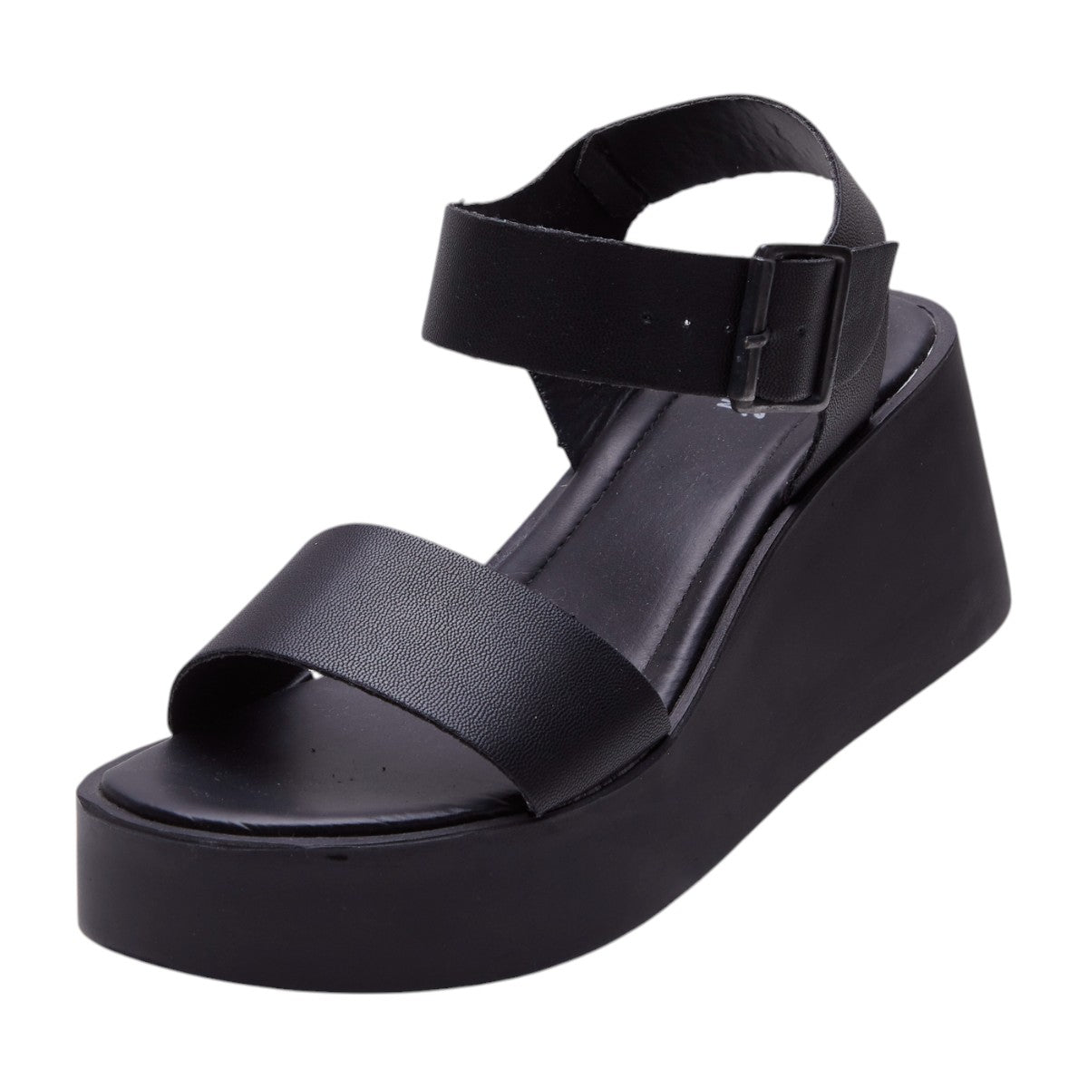 Sandalias plataforma para dama, altura de 10 cm, material sintético tipo piel, diseño clásico color negro dv2925