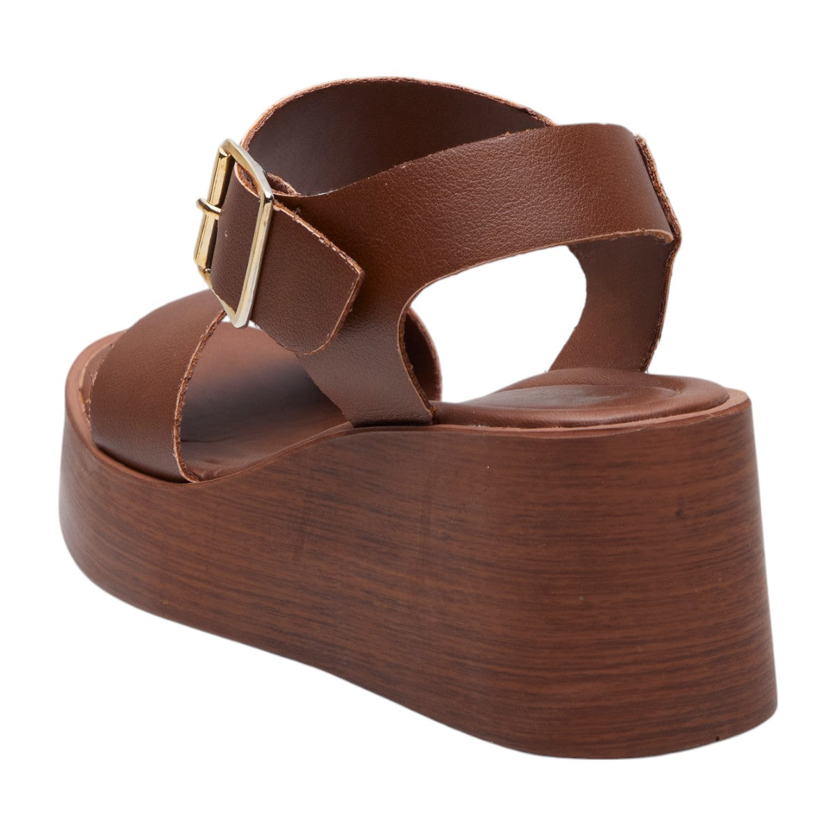 Sandalias plataforma para dama, altura de 10 cm, material sintético tipo piel, diseño clásico color café dv2925