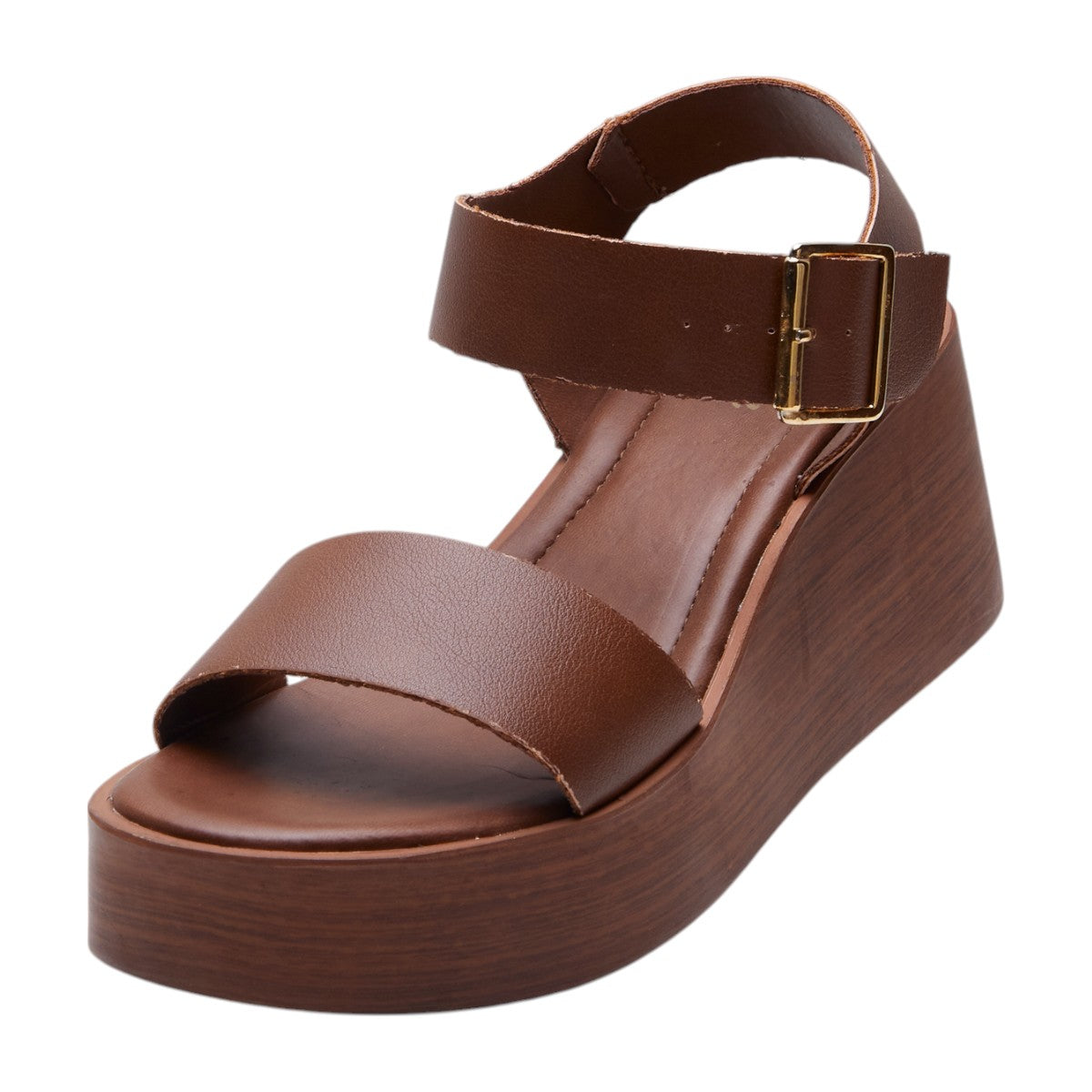 Sandalias plataforma para dama, altura de 10 cm, material sintético tipo piel, diseño clásico color café dv2925