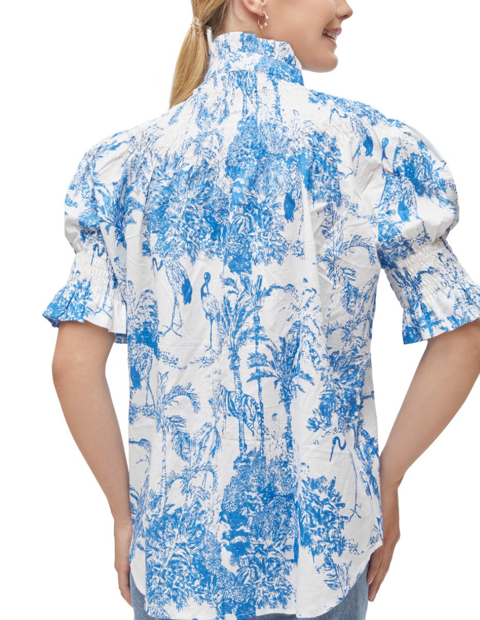 Camisa Algodón Mujer Manga Corta con Volumen Estampado dv2925