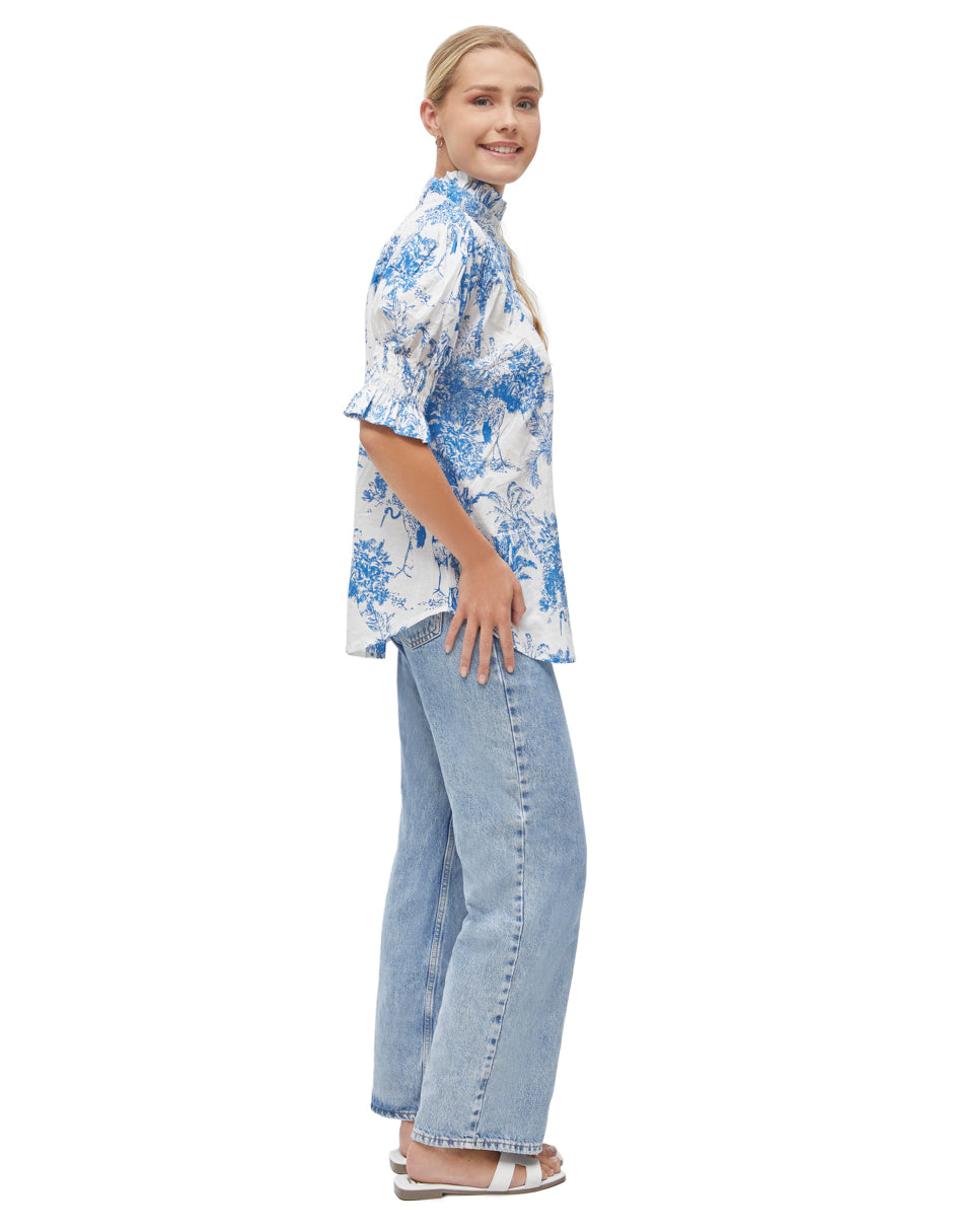Camisa Algodón Mujer Manga Corta con Volumen Estampado dv2925