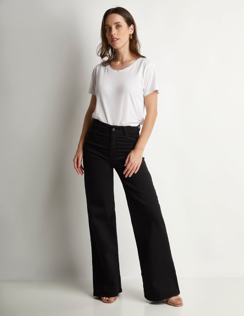 Pantalón Jeans Wide Leg: Tiro Alto, Stretch Devendi Dama