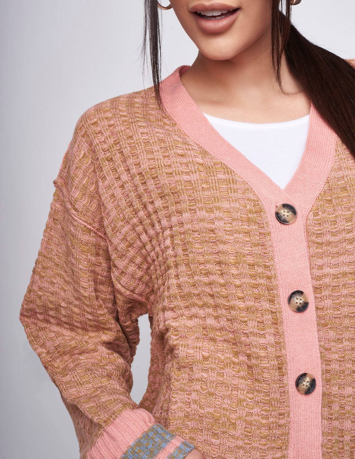 Sueter Rosa Cuello V con Botones