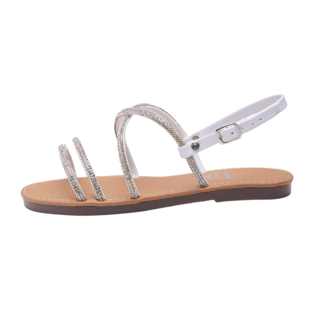Sandalia Blanca con Brillantes Plateados y Correa en Tobillo dv2925