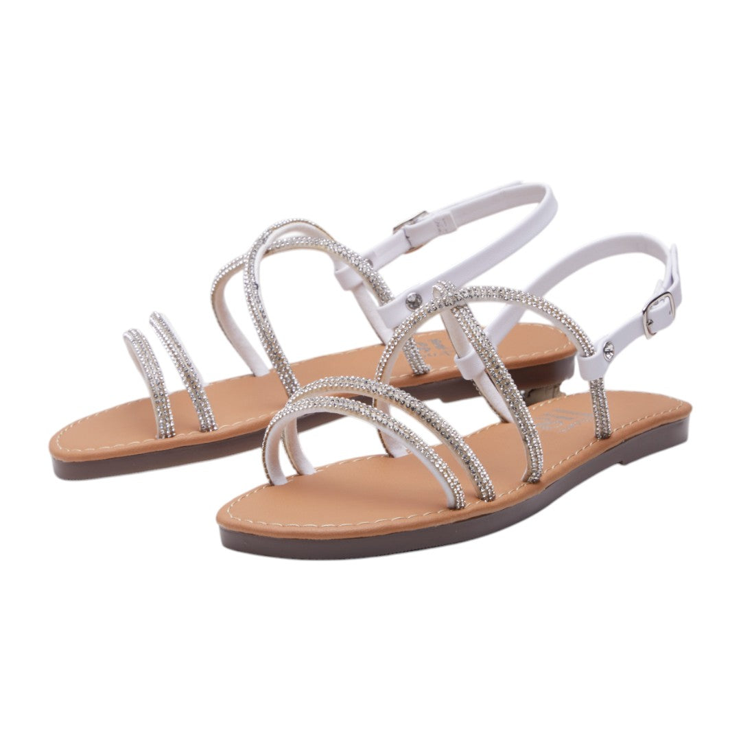 Sandalia Blanca con Brillantes Plateados y Correa en Tobillo dv2925