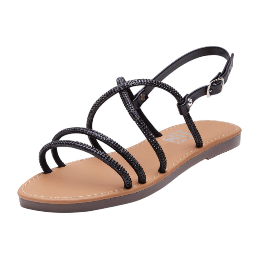 Sandalia Negro con Brillo y Correa en Tobillo dv2925