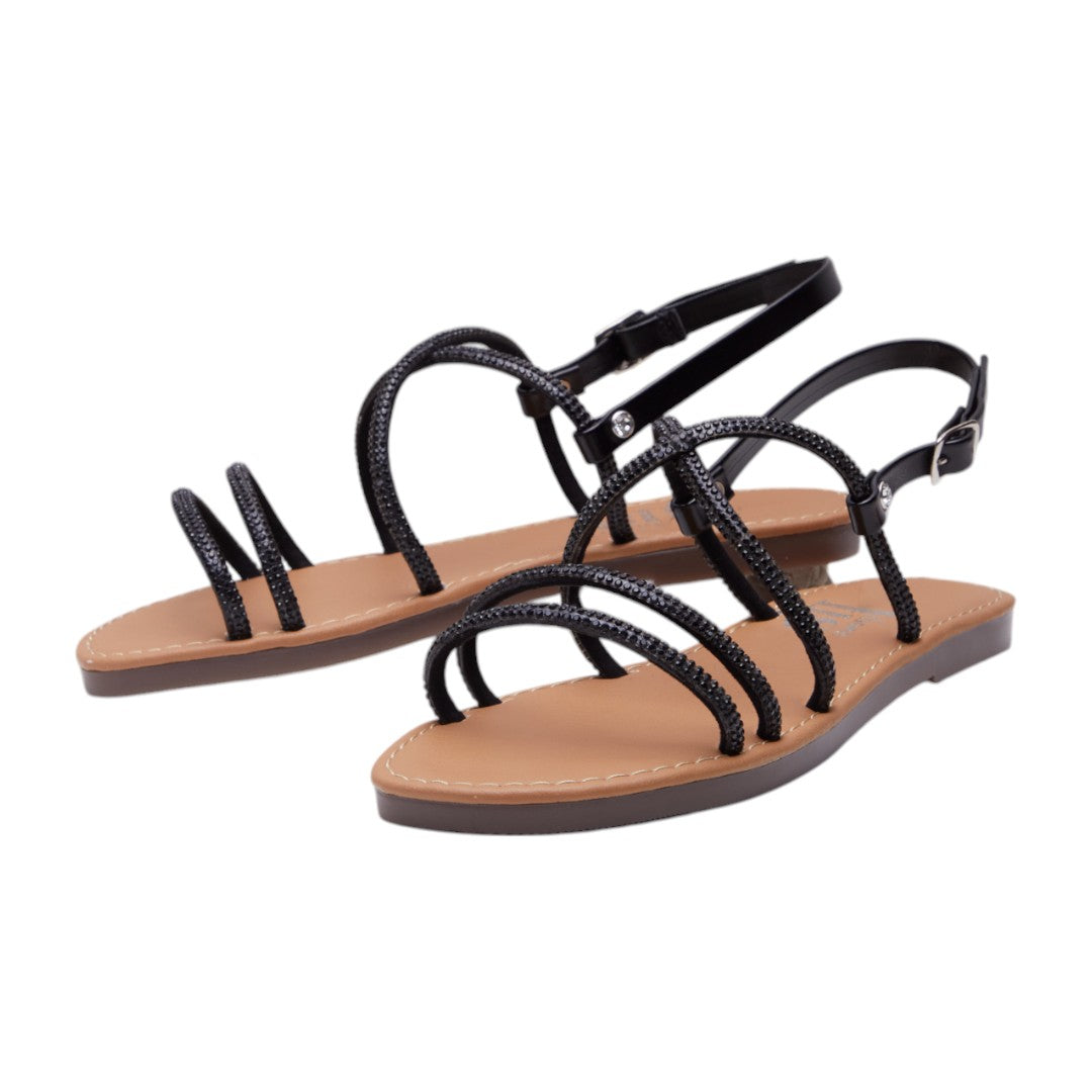 Sandalia Negro con Brillo y Correa en Tobillo dv2925