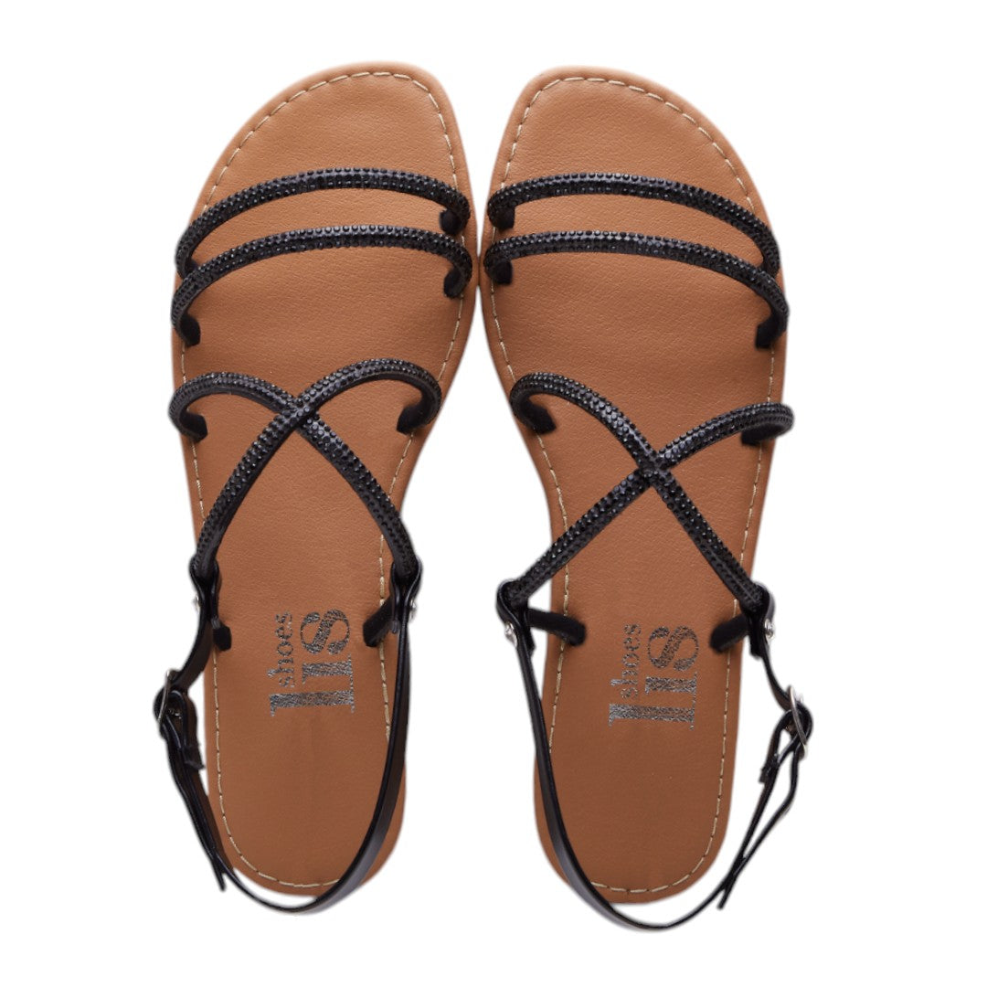 Sandalia Negro con Brillo y Correa en Tobillo dv2925