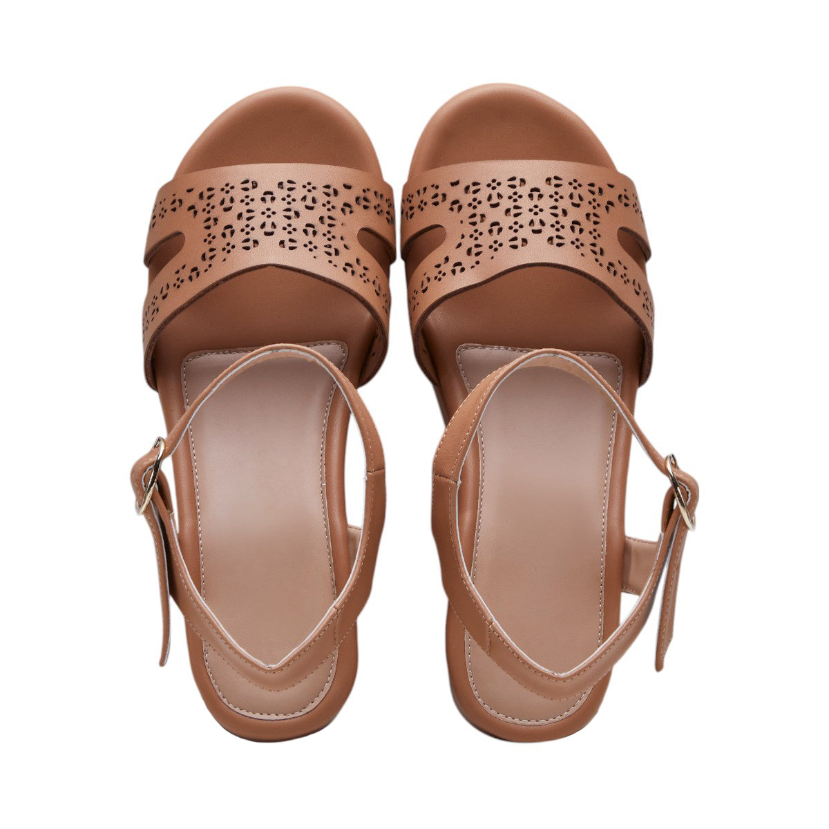 Sandalias de Dama Plataforma 5cm, Material Textil Tipo Piel, Corte Láser Decorativo, Correa Ajustable en Tobillo, Suela Antideslizante Color Café dv2925