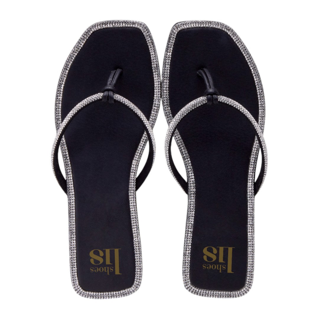 Sandalias de Horcapollo para Dama con Brillos Decorativos Negras dv2925