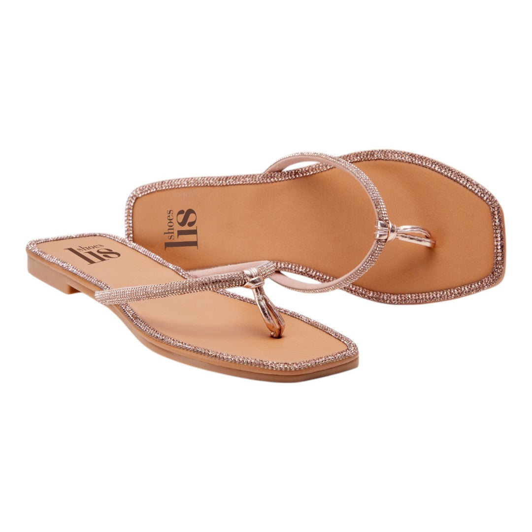 Sandalias de Horcapollo para Dama con Brillos Decorativos Beige dv2925