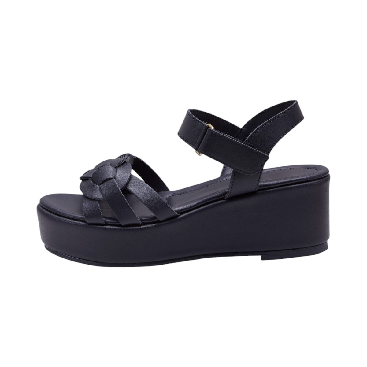 Plataforma Mujer Textil Tipo Piel Trenzado Decorativo color Negro dv2925